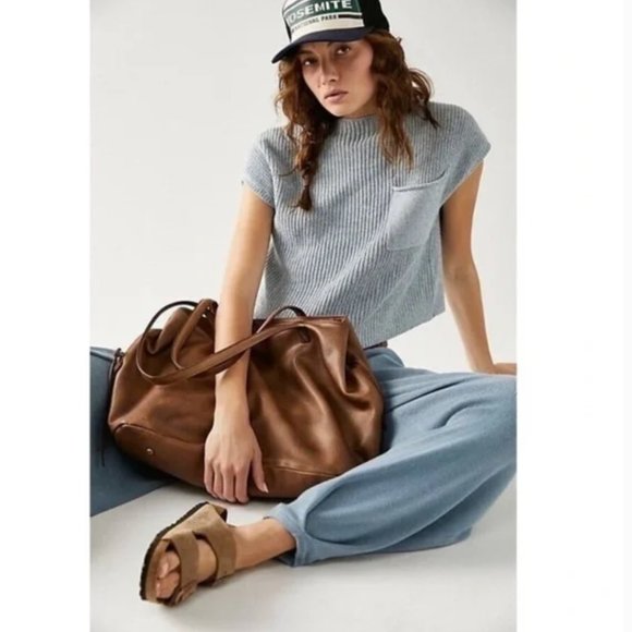 NEW Free People Freya Set Sweater Top Pants Harem Matching Set in Sky Slate